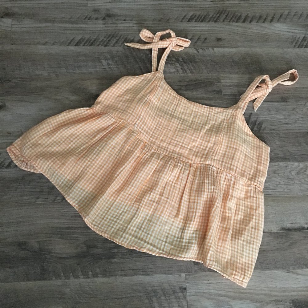 Old Navy NWT 100% Cotton Orange Gingham Smocked Tie Shoulder Tank Large - Picture 12 of 16